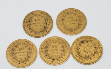 FRANCE. Cinq pièces de 10 Francs or. 1856...