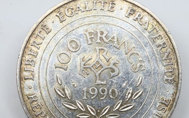 FRANCE. Une pièce 100 Francs argent. 1990,...