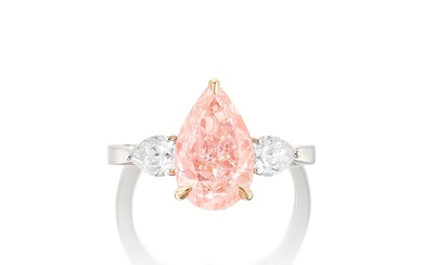 Fancy Intense Orangy Pink Diamond and Diamond Ring