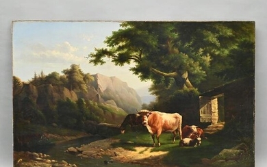 Ferdinand Alexander Wust - Livestock at Riverbed