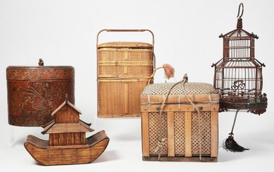Five Chinese and Japanese wooden articles