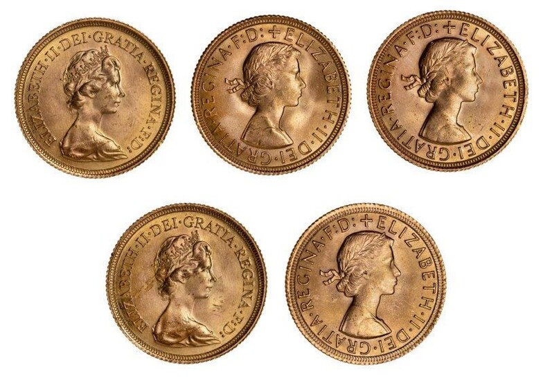 Five Elizabeth II sovereigns, Comprising: 1974 x 2; 1963, 1966, 1968 (5)