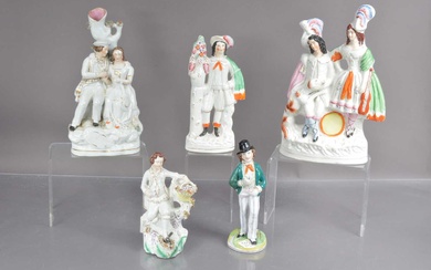 Five Victorian Staffordshire figure and figure groups