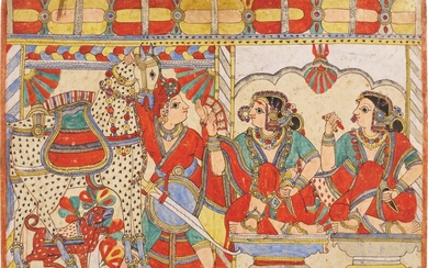 Five illustrations to Hindu epics, Western India, Maharashtra, Paithan, mid-19th century