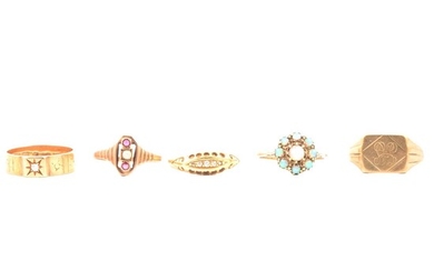 Five vintage gold dress rings.