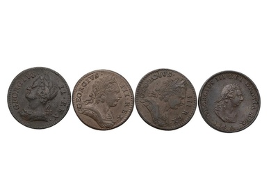 Four (4) King George II and King George III copper Farthings...