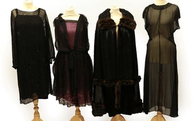 Four Items of Circa 1920's Evening Costume, including a black...