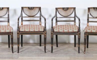 Four Regency Style Caned and Lacquered Chairs