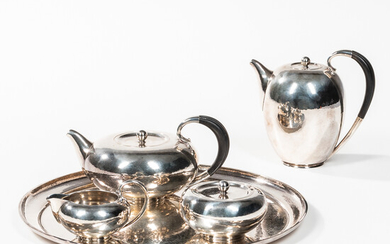 Four-piece Johan Rohde for Georg Jensen Sterling Silver Tea and Coffee Service with Tray