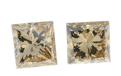 Four square-shape 'brown' diamonds, total weight 0.75ct.