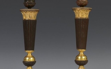 France, pair of ormolu and brown patinated bronze...