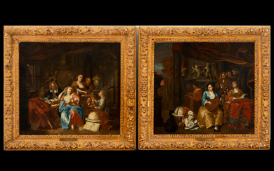 Frans Xaver Henri Verbeek (signed), Pair of paintings, allegories of...