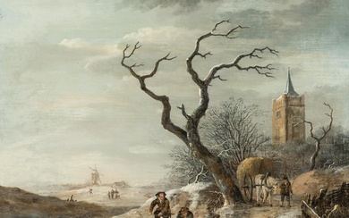 Fredericus Theodorus Renard (1778 Leiden - ? 1820) – Winterlandschaft mit kahlem Baum und Brennholzsammlern