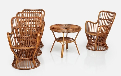 French Conversation set comprising four chairs and one table, 1960s