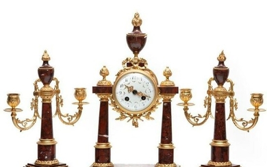 French Louis XVI 20th Century Marble Clock Graniture