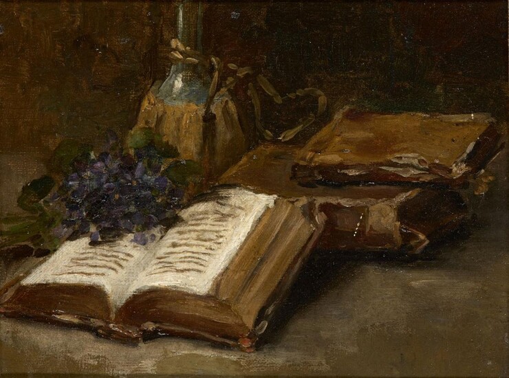 French School, late 19th century- Still life with books, a...