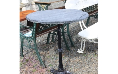 French iron bistro table, with black slate top (Please note ...