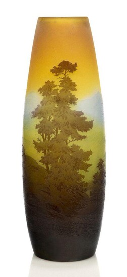 Gallé, a large cameo glass double overlay Alpine Landscape vase...