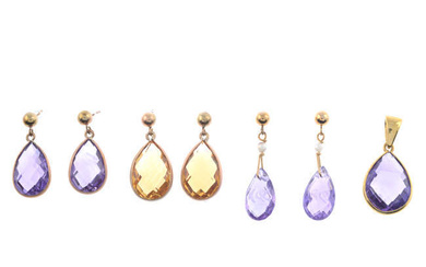 Gem-set pendant & earrings