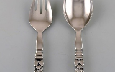 Georg Jensen "Cactus" salad set in all silver. Sterling silver.