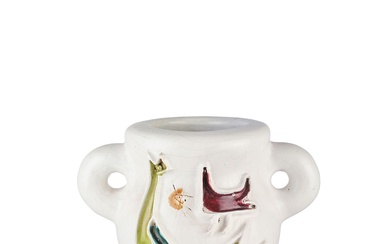 Georges JOUVE (1910-1964) Important vase à oreilles, circa 1949, à décor d'oiseaux stylisés, en céramique...