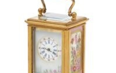Gilt brass miniature carriage clock with Sevres style