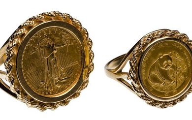 Gold Coin in 14k Yellow Gold Rings