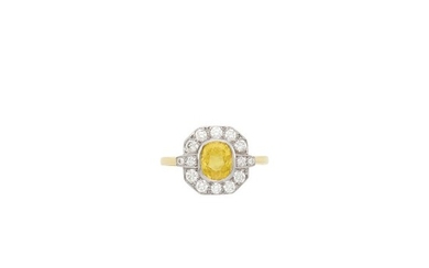 Gold, Rhodium-Plated Gold, Yellow Sapphire and Diamond Ring