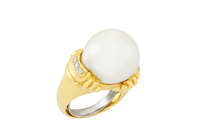 Gold and South Sea Cultured Pearl Ring