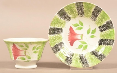 Green & Black Rainbow Spatter Thistle Cup and Saucer.