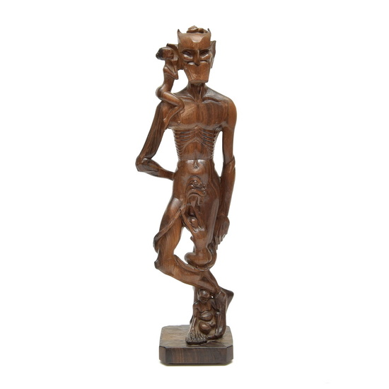 Grotesque coromandel wooden sculpture "Devil of Lust", design & execution...