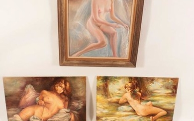 Group of Six Nudes Oil on Canvas, 20th C