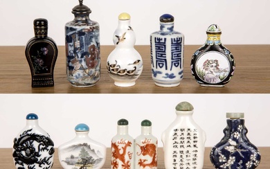 Group of ten snuff bottles Chinese, late 19th/20th Century including...