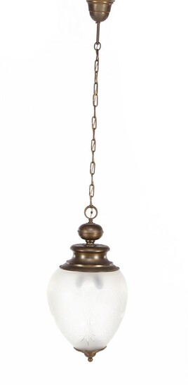 (-), Hall lamp with etched cut glass shade...