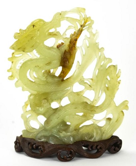 Hand Carved Chinese Green Jade Dragon Statue