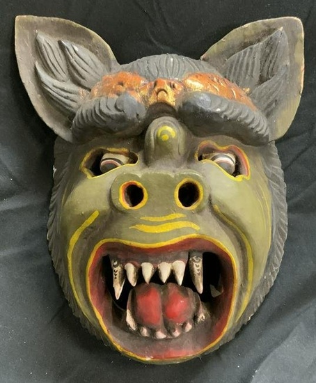 Hand Carved & Painted Wood Animal Mask