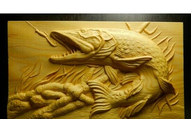 Hand-carved Wood Fishing Cabin Plaque