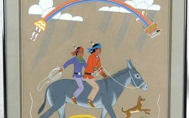 Harrison Begay painting of two riders under a Yei