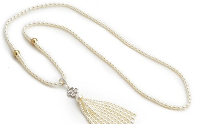 NOT SOLD. Hartmann's: A pearl necklace with a pearl and diamond pendant set with freshwater...