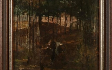 Hein Kever. 1854 - 1922. Farmer seeks deadwood. Oil on