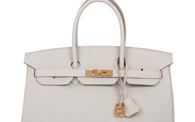 Hermès Gris Perle Birkin 35cm of Clemence Leather with Gold Hardware