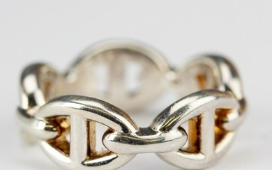 Hermes Sterling Silver Anchor Link Rings Size 5.5