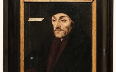 Follower of Hans Holbein. Portrait of Erasmus, circa 1550, oil on wood panel