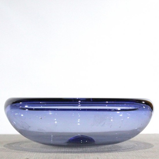 Holmegaard Signed Blue Glass Bowl Mid-Century Modern