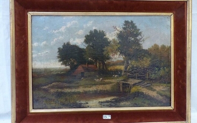 Oil on canvas "Animated Landscape". Signed Joseph Quinaux. Size: 46...