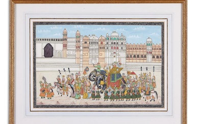 INDIAN SCHOOL (20TH CENTURY) A REGAL PROCESSION WITH ELEPHANTS