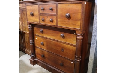 Imposing cantilever front cedar chest of seven drawers, turn...