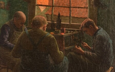 J. Lannoye, workers in an interior, 60 x 74 cm