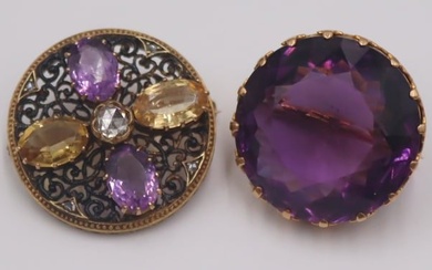 JEWELRY. (2) Antique Gold and Amethyst Brooches.