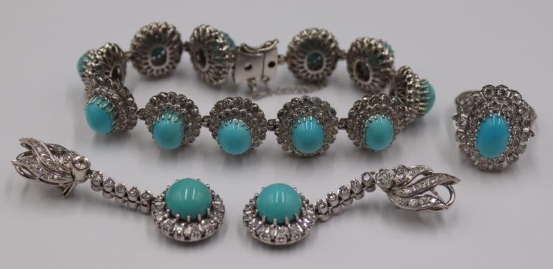 JEWELRY. 4 pc. 14kt Gold, Turquoise and Diamond